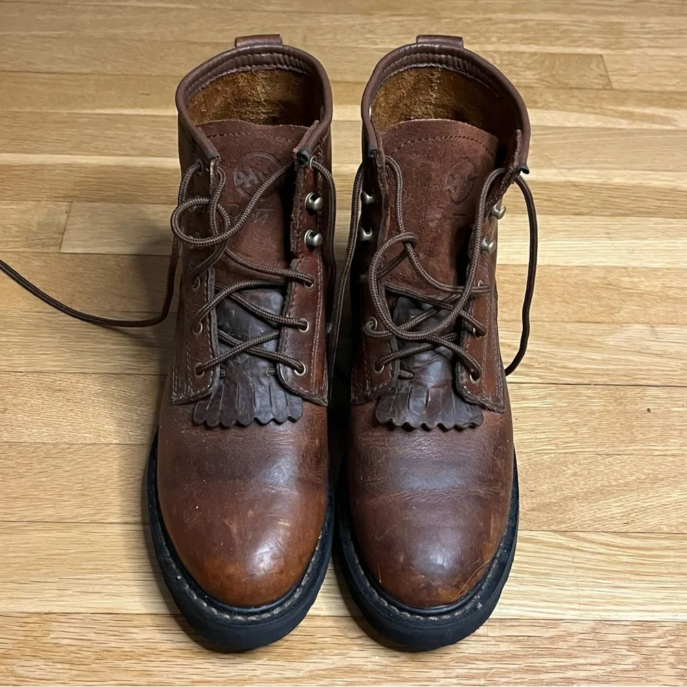 Double‎ H Western Packer Lacer Roper Cowboy Brown Leather Boots 7.5 - Picture 4 of 8